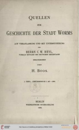 Band 1: Urkundenbuch der Stadt Worms: 627 - 1300