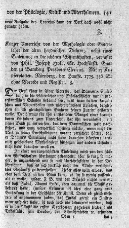 Kurzer Unterricht von der Mythologie oder Götterlehre der alten heydnischen Dichter.