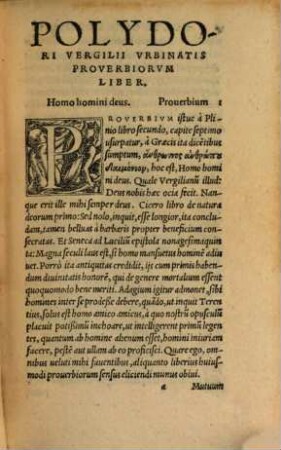 Polydori Vergilii Urbinatis Adagiorum Opus : Per Autorem Quarto iam, ac diligentius recognitum, & magnifice locupletatum