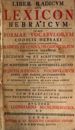 Liber radicum sive Lexicon hebraicum