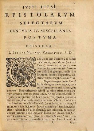 Ivsti Lipsi[i] Epistolarvm Selectarvm Centvria ... Miscellanea, Centuria 4. Epistolarum Seletarum Centuria Quarta Miscellanea Postuma
