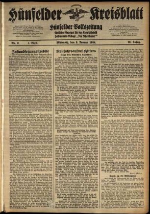 Erste Ausgabe vom Mittwoch, den 03. Januar 1934.