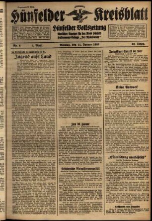 Erste Ausgabe vom Montag, den 11. Januar 1937.