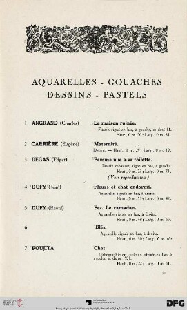 Aquarelles - Gouaches - Dessins - Pastels (Nr. 1-33)