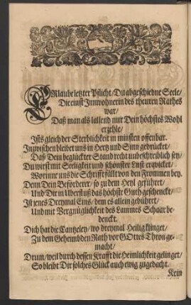 Erlaube letzter Pflicht/ Du abgeschiedne Seele/ [...]
