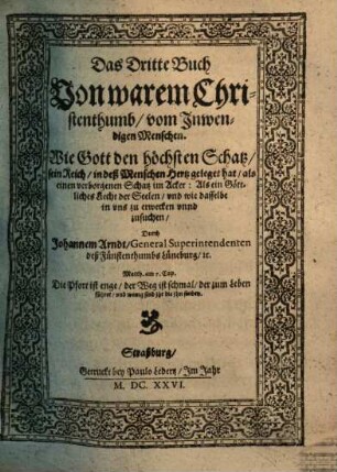Vier Bücher von wahrem Christenthumb, Heilsamer Busse, hertzlicher Rewe und Leidt uber die Sünde, 3