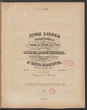 Junge Lieder von Wolfgang Mueller für Sopran oder Tenor und Piano Op. 118.