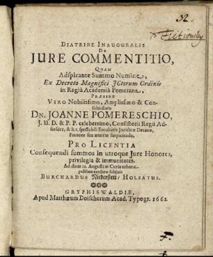 Diatribe Inauguralis De Iure Commentitio