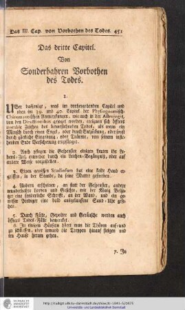 Von sonderbahren Vorbothen des Todes