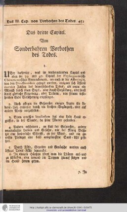 Von sonderbahren Vorbothen des Todes