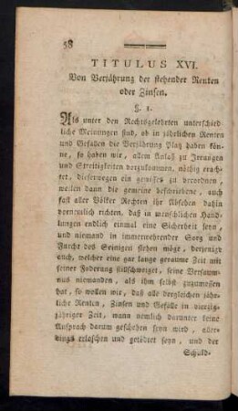 Titulus XVI. Von Verjährung der stehender Renten oder Zinsen.