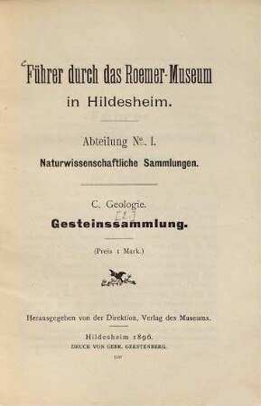 Führer durch die Gesteins-Sammlung oder Petrographische Sammlung der Roemer-Museum von A. Andreae : (Kopftitel)