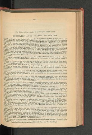 Information as to Colonial Appointments