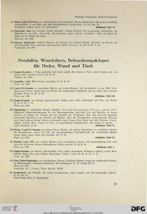 Pendulen, Wanduhren, Beleuchtungskörper für Decke, Wand und Tisch (Nr. 225-261)
