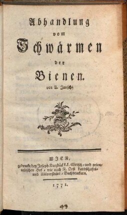 Abhandlung vom Schwärmen der Bienen