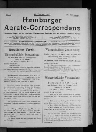 No. 7. 16. Februar 1913. 16. Jahrgang.