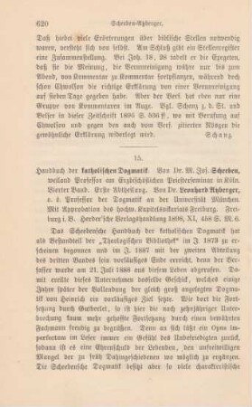 620-623 [Rezension] Scheeben, Matthias Joseph, Handbuch der katholischen Dogmatik; IV. Band, 1. Abth.