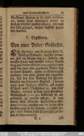V. Erzehlung. Von einer Polter-Geschichte.
