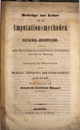 Beiträge zur Lehre von den Amputationsmethoden : (Inaug. Diss.)