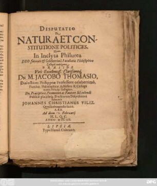 Disputatio De Natura Et Constitutione Politices