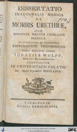 Dissertatio Inauguralis Medica De Morbis Urethrae