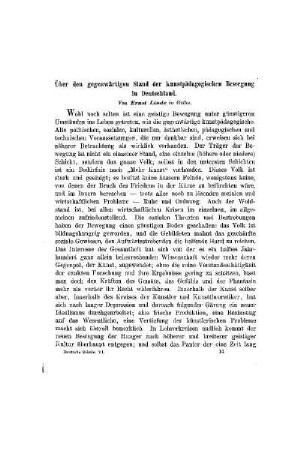Über den gegenwärtigen Stand der kunstpädagogischen Bewegung in Deutschland