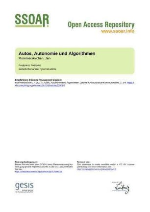 Autos, Autonomie und Algorithmen