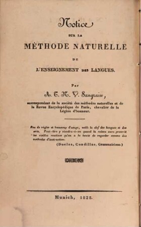 Notice sur la méthode naturelle de l'enseignement des langues