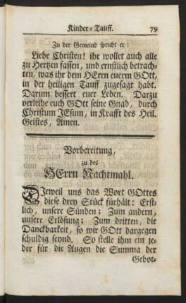 Vorbereitung, zu des HErrn Nachtmahl