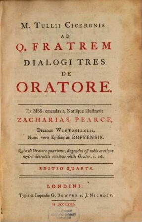 M. Tulli Ciceronis ad Q. Fratrem dialogi tres de oratore