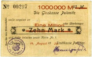Gutschein über Eine Million Mark [Überdruck auf Zehn Mark]
