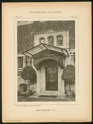 Villa Herthastraße, Berlin-Grunewald: Ansicht Eingang (aus: Die Villenkolonie Grunewald, hrsg. von Egon Hessling, Berlin 1903)