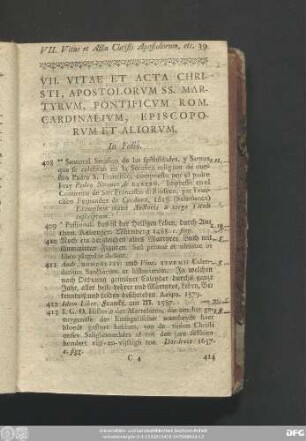 VII .Vitae Et Acta Christi, Apostolorum SS. Martyrum, Pontificum Rom. Cardinalium, Episcoporum Et Aliorum.