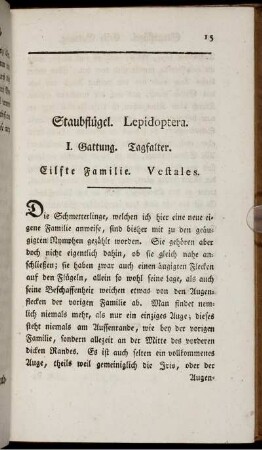 Staubflügel. Lepidoptera. I. Gattung. Tagfalter. Eilfte Familie. Vestales.
