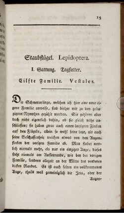 Staubflügel. Lepidoptera. I. Gattung. Tagfalter. Eilfte Familie. Vestales.