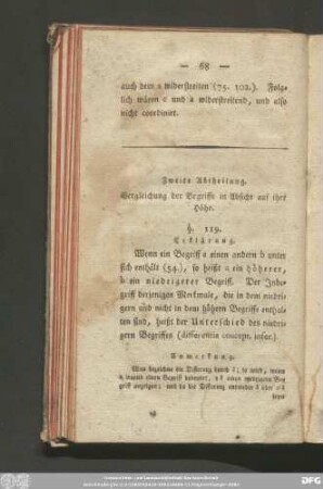 Zweite Abtheilung. Vergleichung der Begriffe in Absicht auf ihre Höhe.