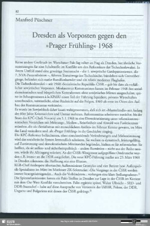 Dresden als Vorposten gegen den "Prager Frühling" 1968