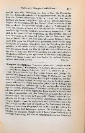 157-158 [Rezension] Callewaert, C., Liturgicae Institutiones