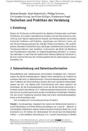 Techniken und Praktiken der Verdatung