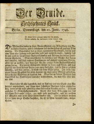 Sechzehntes Stück. Berlin, Donnerstags, den 20. Junii, 1748
