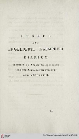 Auszug aus Engelberti Kaempferi diarium. Itineris ad Aulam Moscoviticam indeque astracanum suscepti Anno MDCLXXXIII