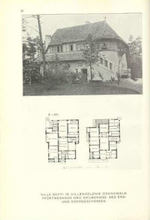 Villa Dotti in Villenkolonie Grunewald. Pförtnerhaus und Grundrisse des Erd- und Obergeschosses