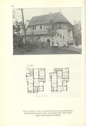Villa Dotti in Villenkolonie Grunewald. Pförtnerhaus und Grundrisse des Erd- und Obergeschosses