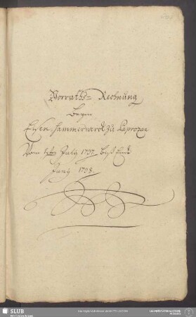 Vorraths-Rechnung beym Eisen-Hammerwerck zu Paprozan Vom 1sten Julij 1737 biß Ende Junij 1738