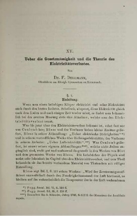 XV. Ueber die Gesetzmässigkeit und die Theorie des Elektricitätsverlustes.
