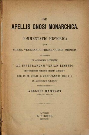 De Apellis gnosi monarchica : Commentatio historica