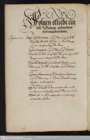 Folgen etliche einzelne Gesenge, gebunden und ungebundenn