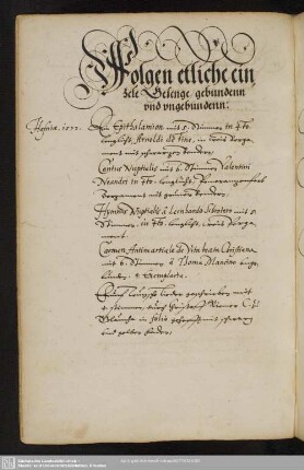 Folgen etliche einzelne Gesenge, gebunden und ungebundenn