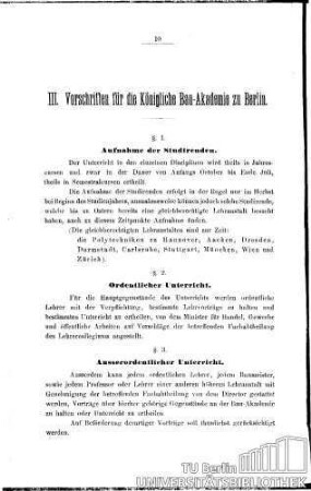 III. Vorschriften für die Königliche Bau-Akademie zu Berlin