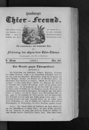Hamburger Thier-Freund. 7. May. (1858.) No. 19.